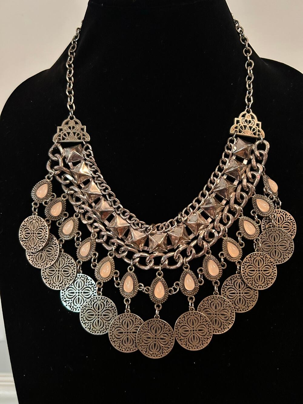 Vintage Chunky Silver Statement Necklace 22 Inch Bold Fashion Jewelry Boho